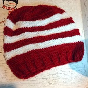 Handmade crocheted beanie red and white
